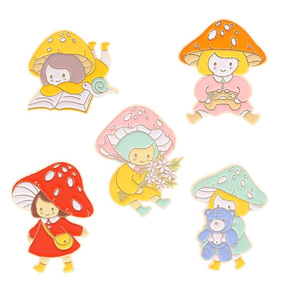 Pink Mushroom Cute Girls Enamel Pins 89-2 - Picture 2 of 7